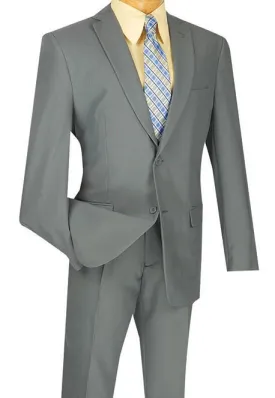 (42R) Gray Slim Fit Men's 2 Piece Business Suit 2 Button