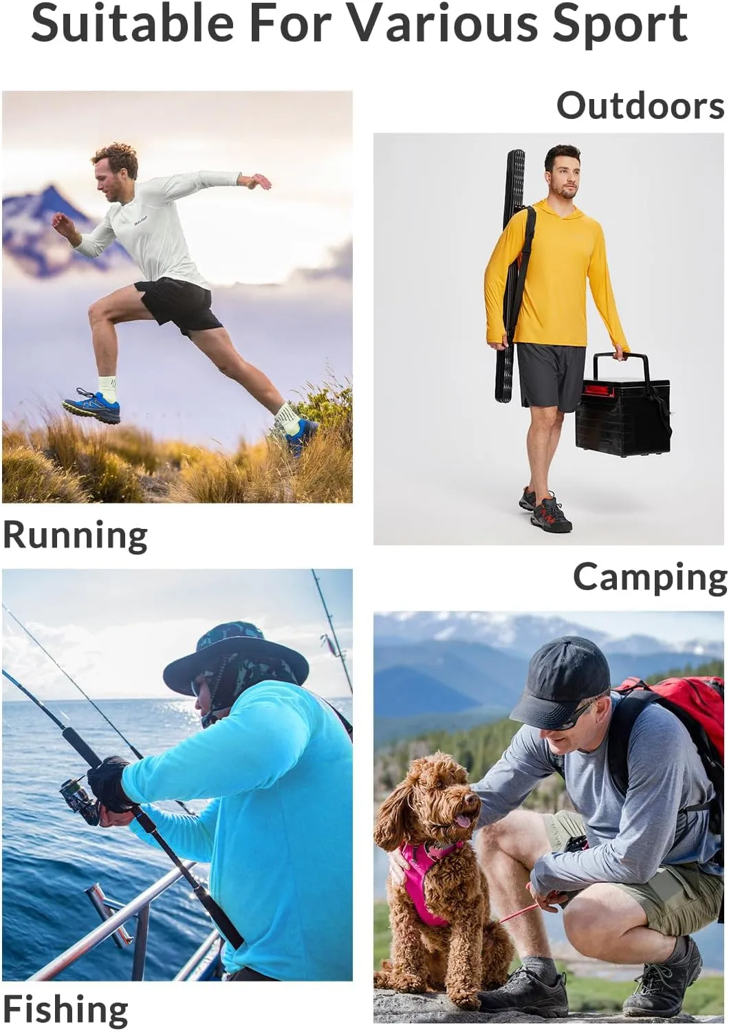 baleaf Men's Sun Protection Hoodie Shirt UPF 50  Long Sleeve UV SPF T-Shirts Rash Guard Fishing Swimming Lightweight
