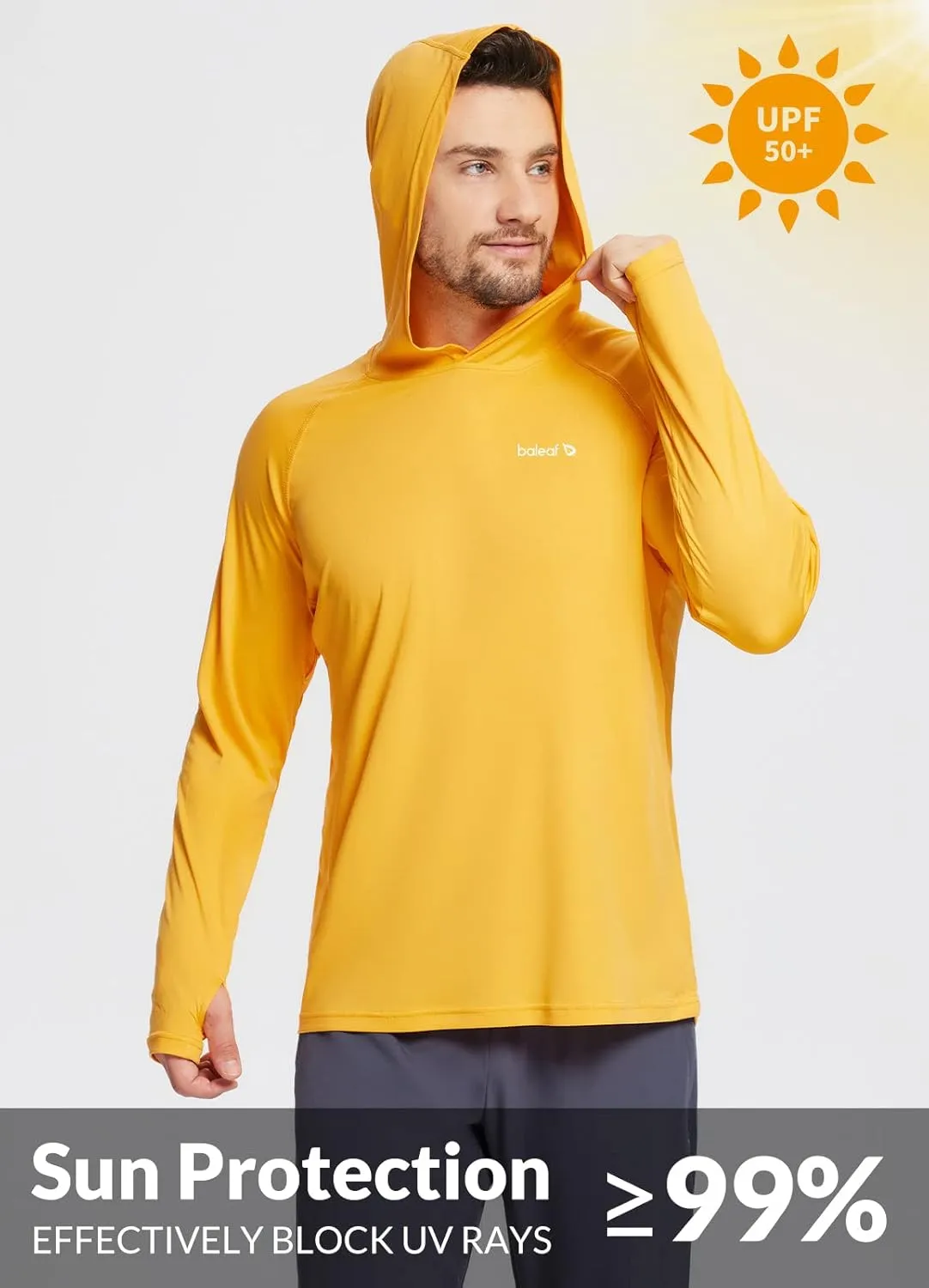 baleaf Men's Sun Protection Hoodie Shirt UPF 50  Long Sleeve UV SPF T-Shirts Rash Guard Fishing Swimming Lightweight