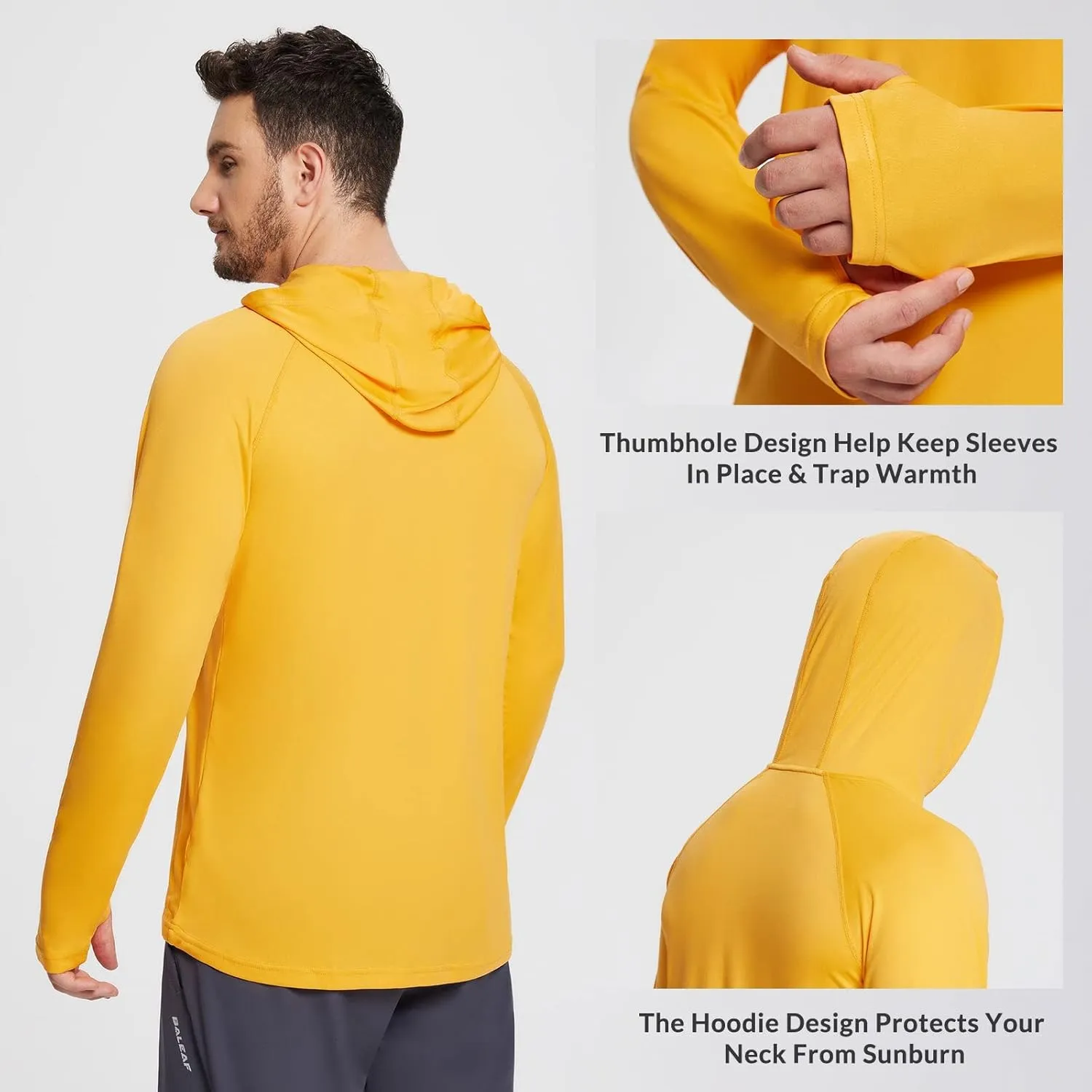 baleaf Men's Sun Protection Hoodie Shirt UPF 50  Long Sleeve UV SPF T-Shirts Rash Guard Fishing Swimming Lightweight
