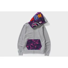 BAPE Purple Color Camo Shark Full Zip Hoodie - Grey