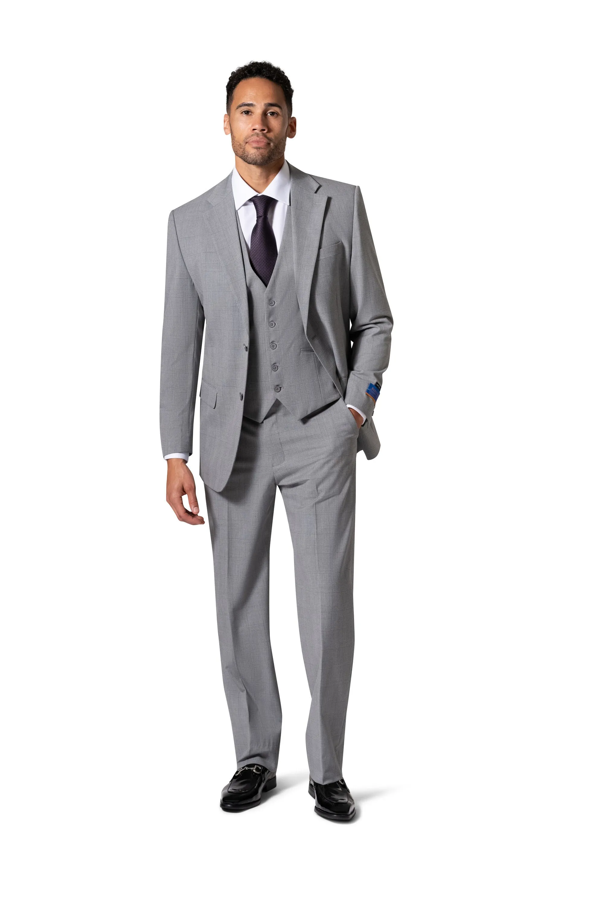 Bergamo Orange BP04KE-07 3PC Notch Slim Suit - Grey