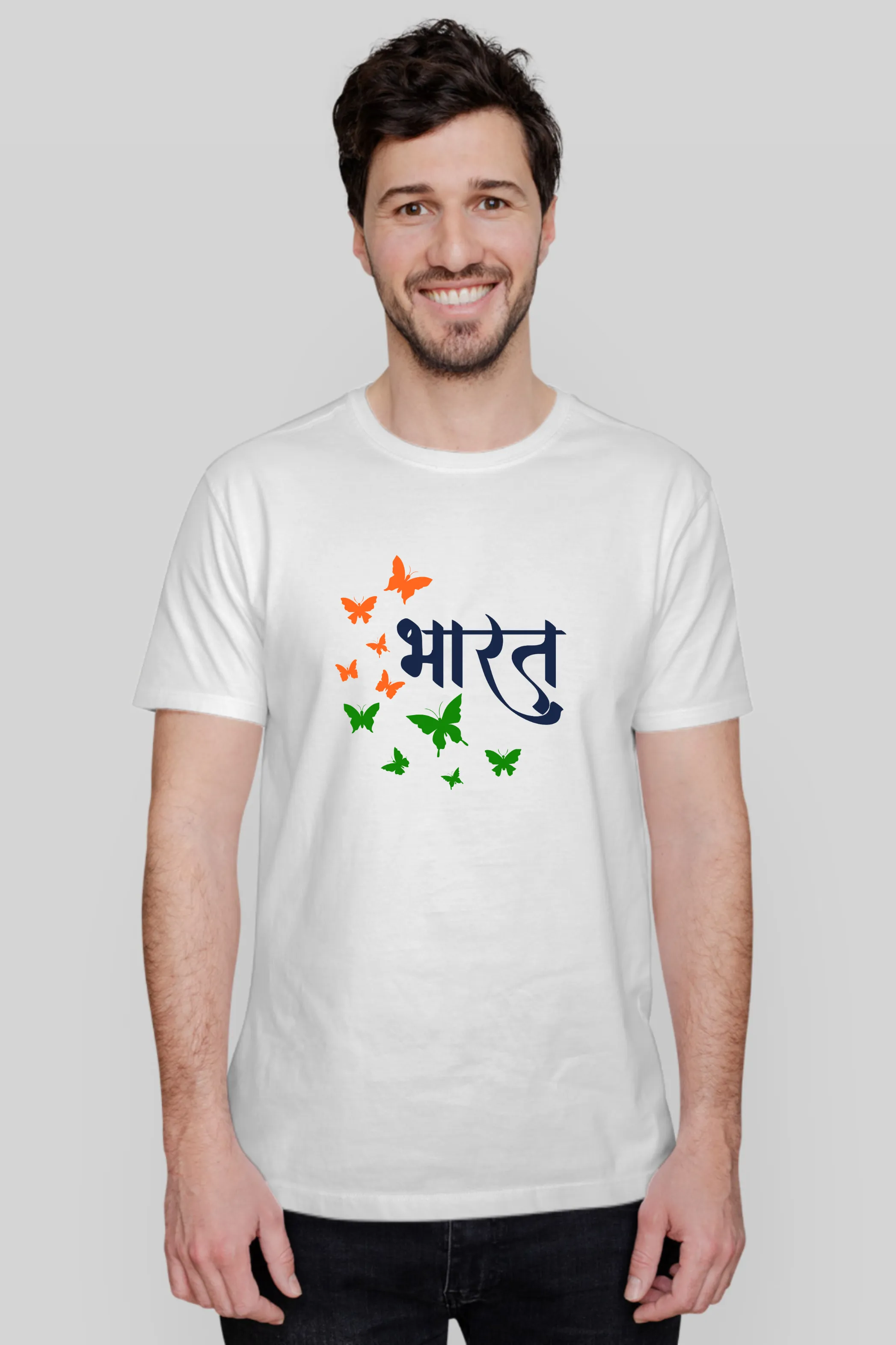 Bharat White Printed T-shirt for men