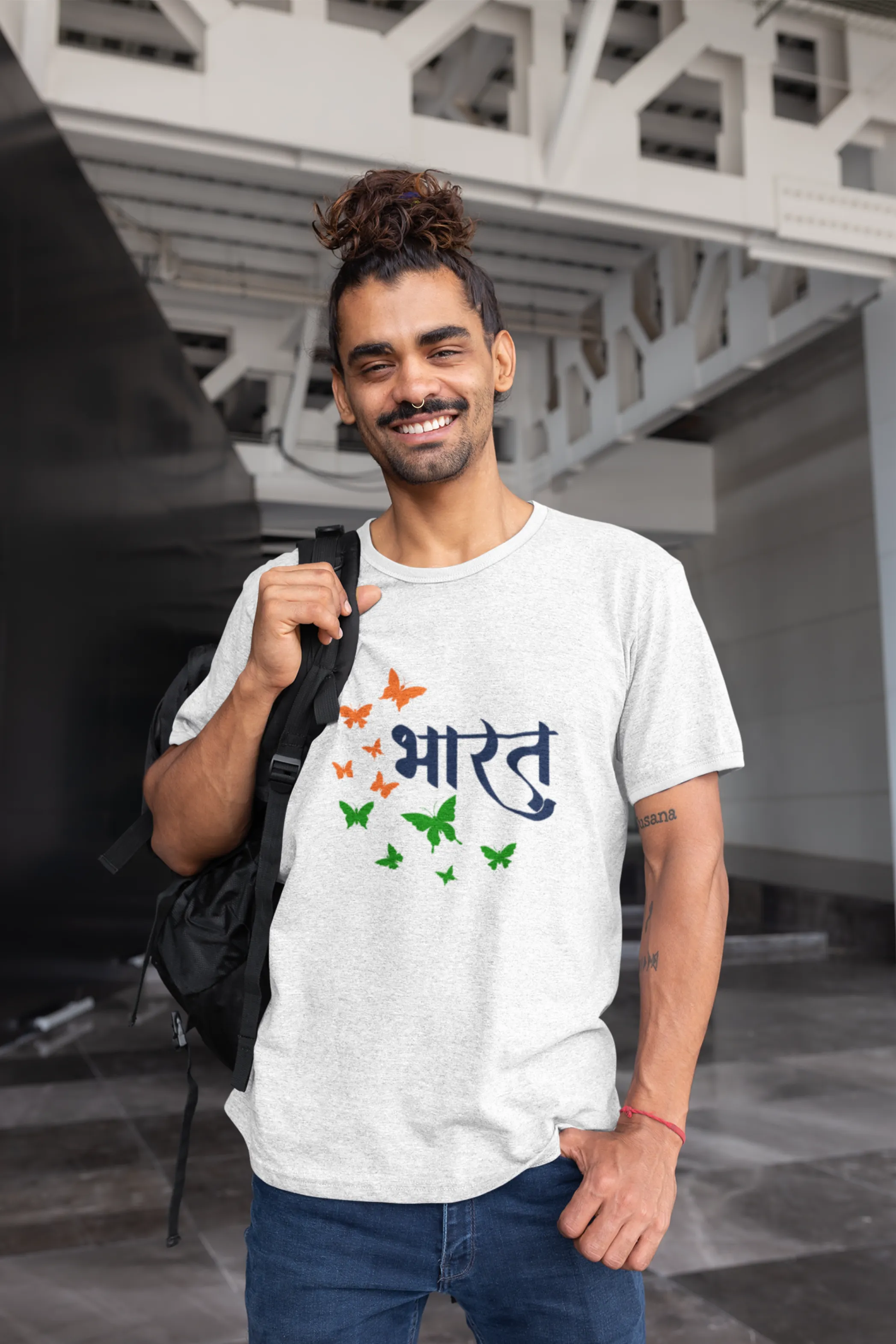 Bharat White Printed T-shirt for men