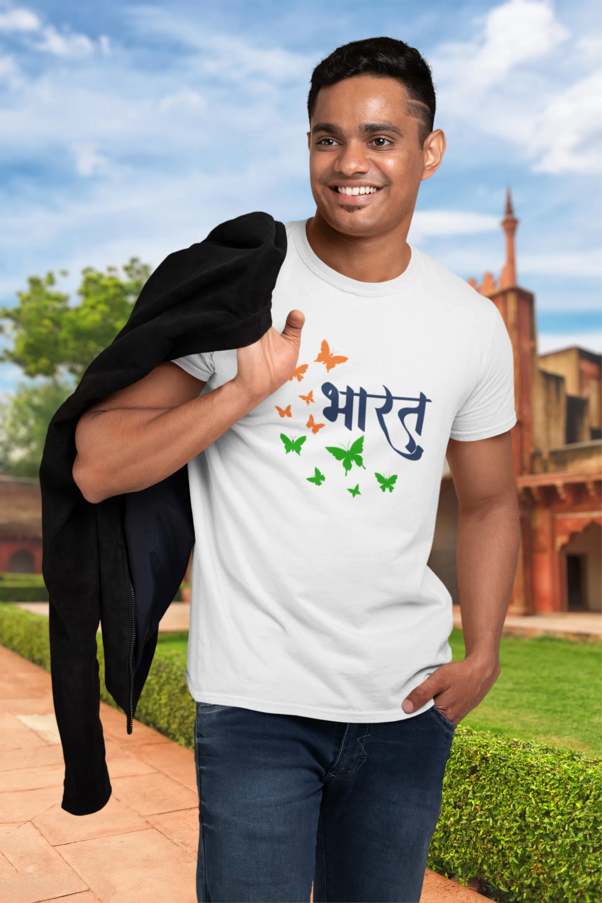 Bharat White Printed T-shirt for men