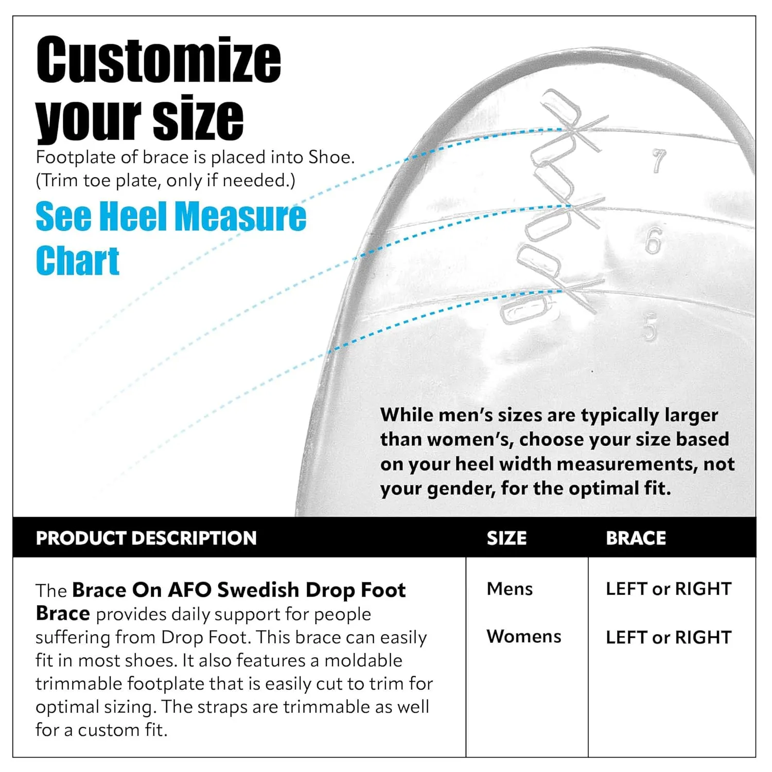 BraceOn AFO Swedish Drop Foot Stabilizer for Walking and Exercise, Drop Foot Braces for Men, AFO Brace & Foot Drop Braces, Foot Boot for Injured Foot, Men, Right