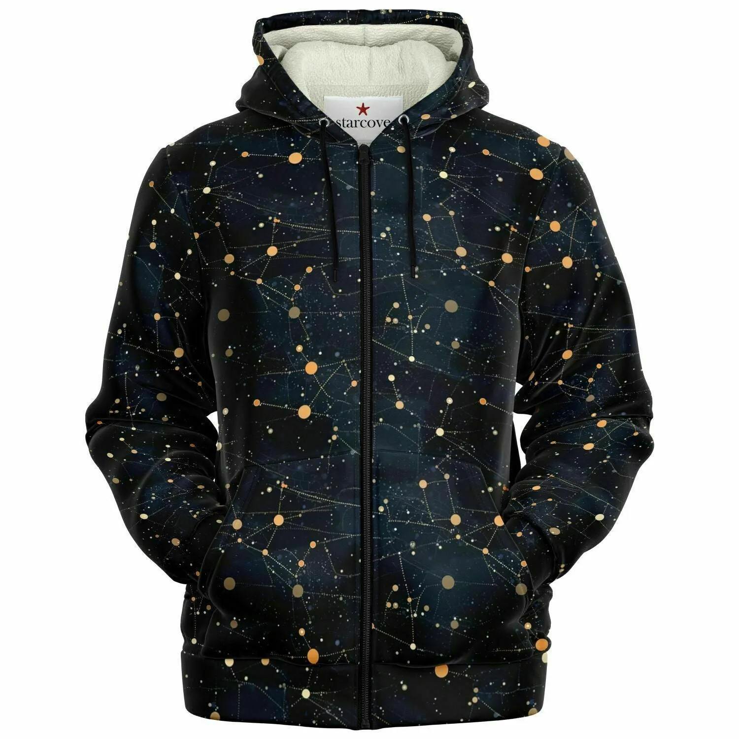 Constellation Zip Up Fleece Lined Hoodie, Space Galaxy Heavyweight Full Zipper Pocket Men Women Unisex Aesthetic Hooded Sweatshirt Jacket
