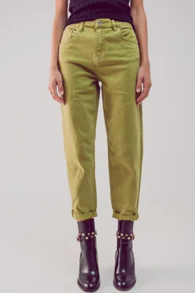 Cotton mid rise slouchy jean in acid lime