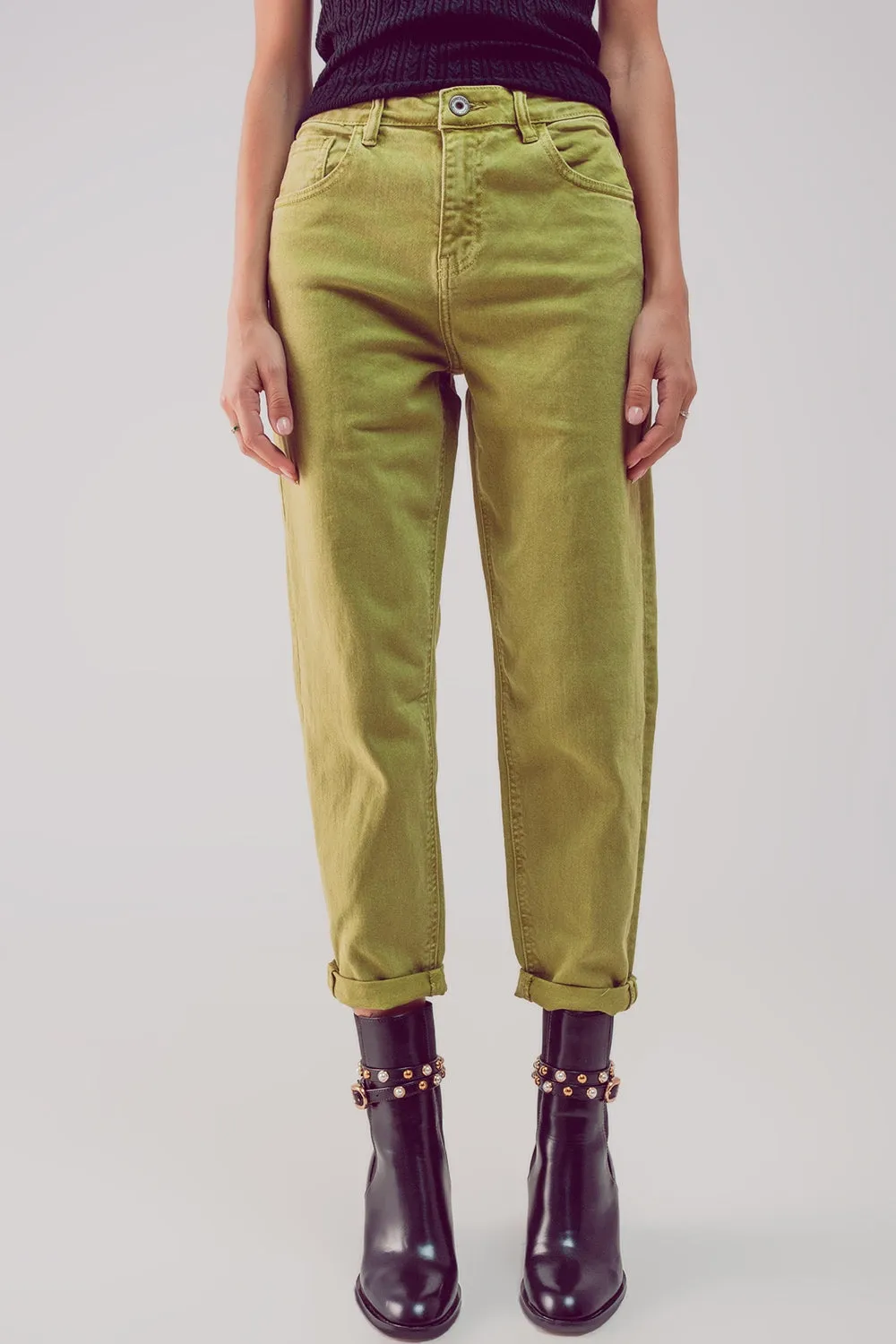 Cotton mid rise slouchy jean in acid lime