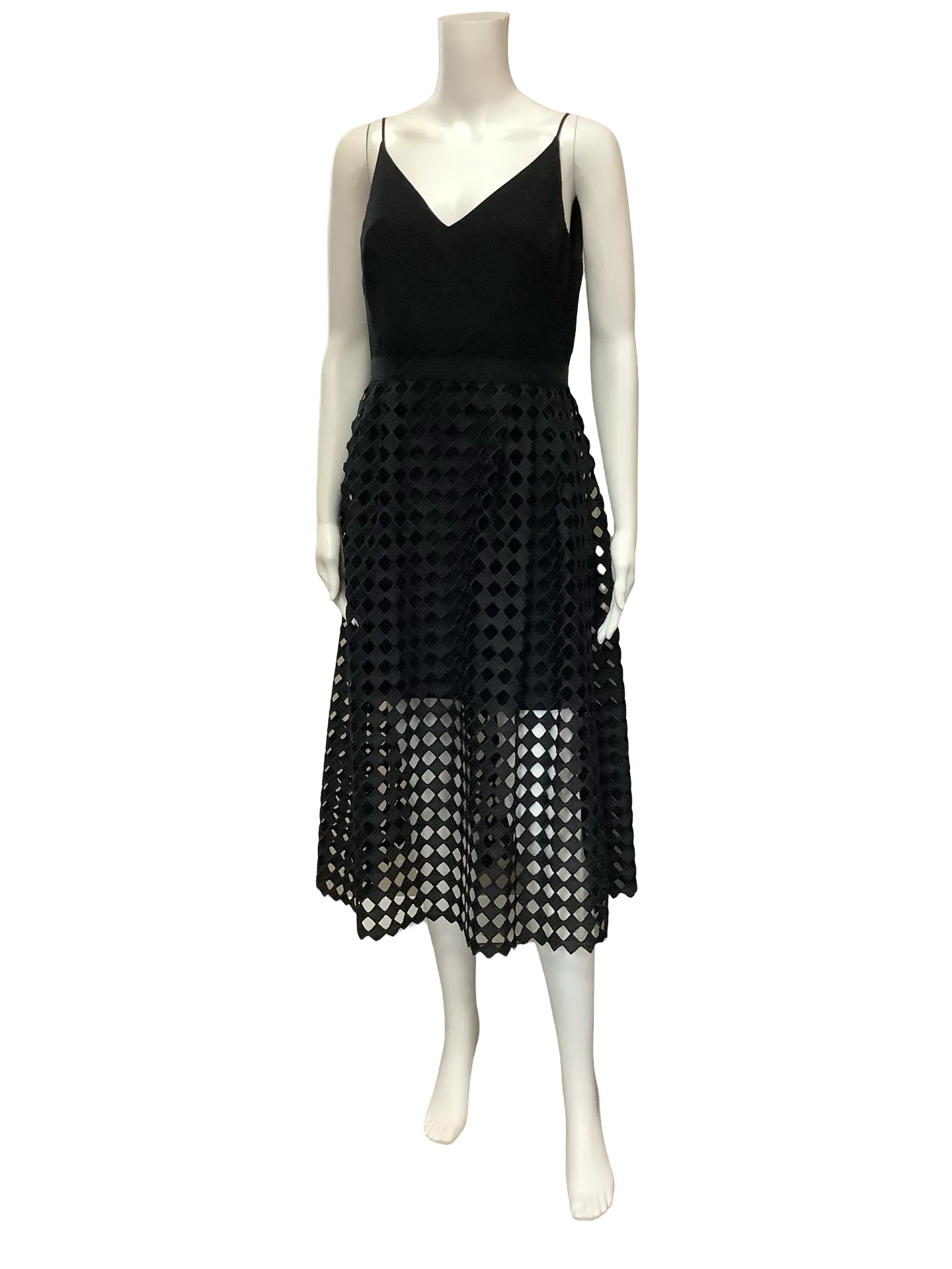 Cynthia Rawley Women's Dress Midi Length Black Lazer Cut Sleeveless Size: 6