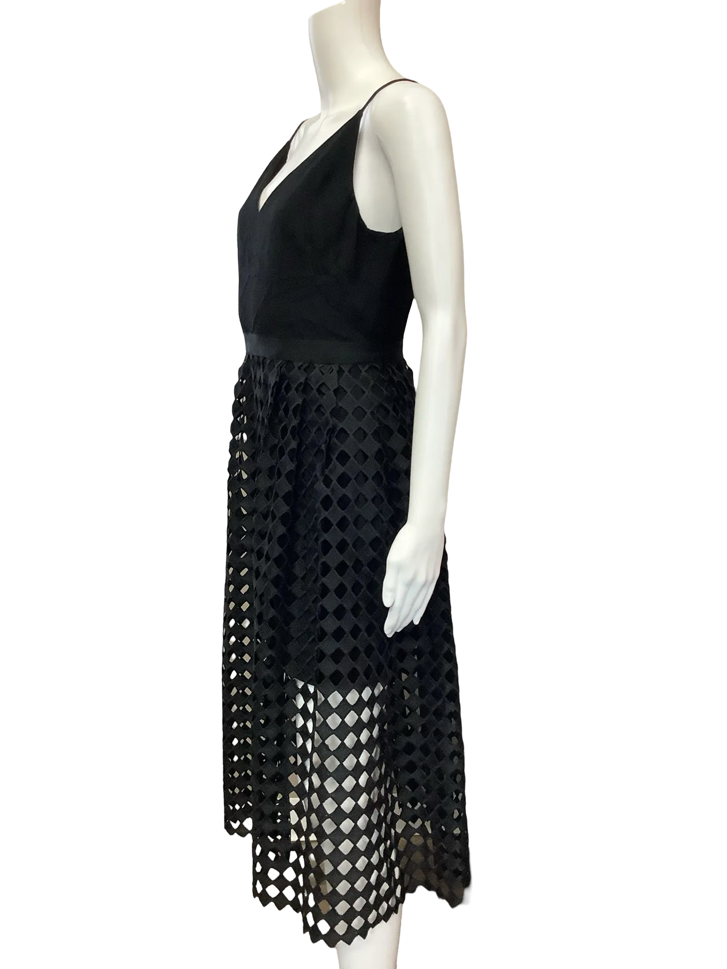 Cynthia Rawley Women's Dress Midi Length Black Lazer Cut Sleeveless Size: 6