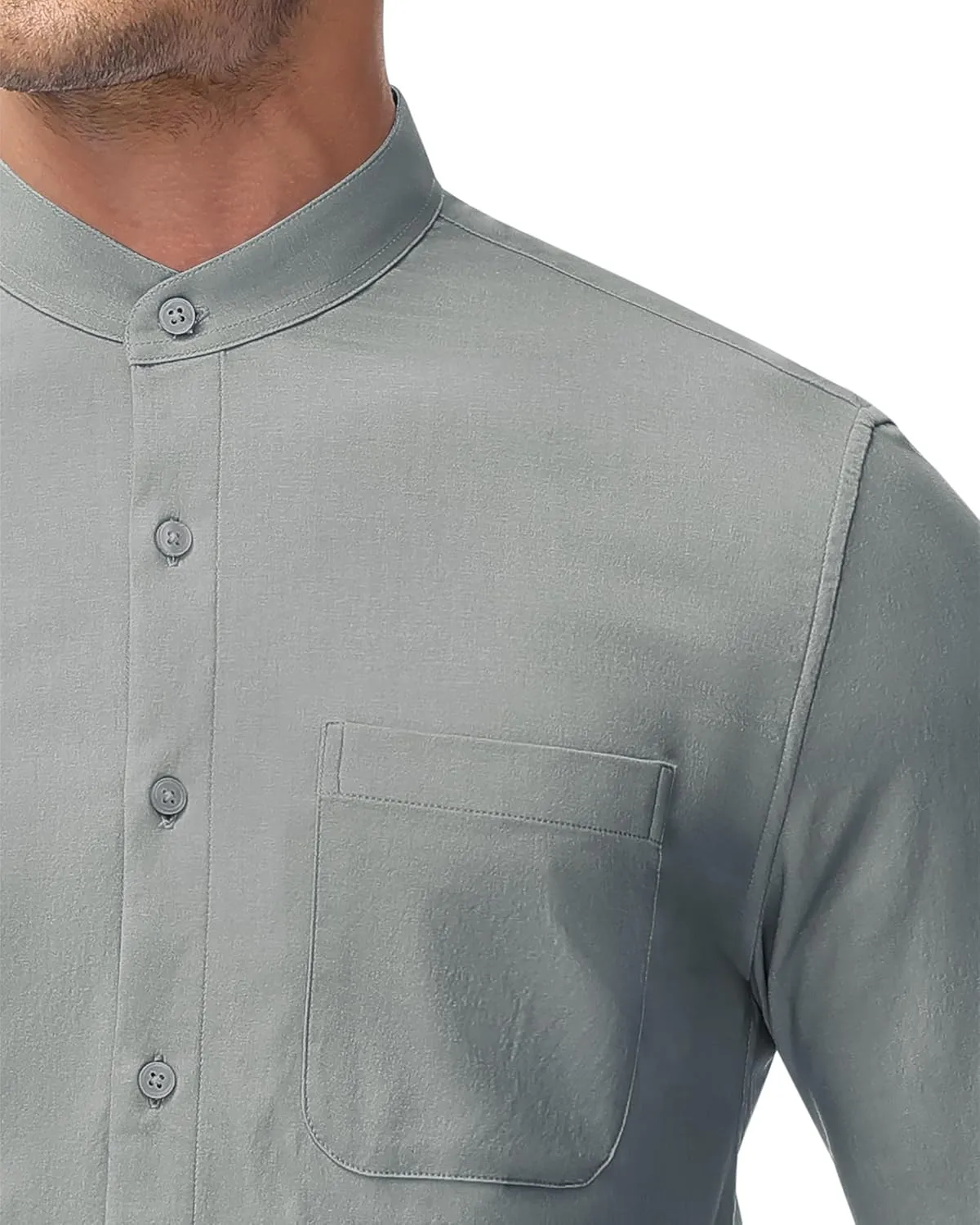DEMEANOR Band Collar Dress Shirts for Men Stretch Dress Shirts Collarless Button Down Long Sleeve Shirts Muscle Fit