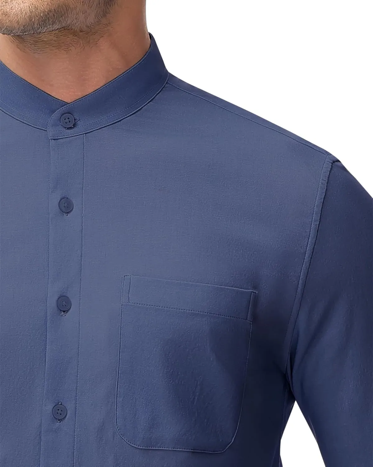DEMEANOR Band Collar Dress Shirts for Men Stretch Dress Shirts Collarless Button Down Long Sleeve Shirts Muscle Fit