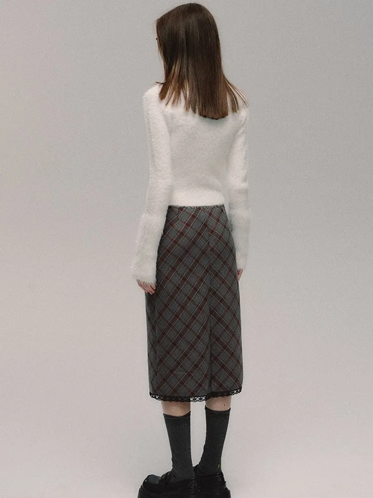 Diamond-shaped Plaid Hip-hugging Skirt