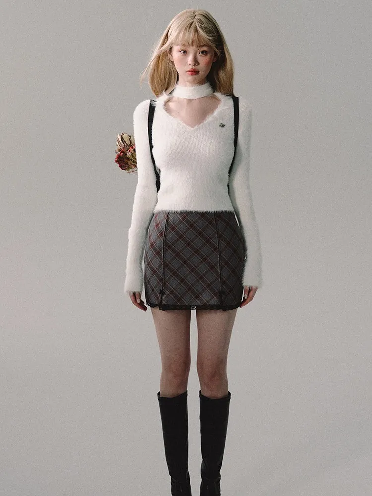 Diamond-shaped Plaid Hip-hugging Skirt
