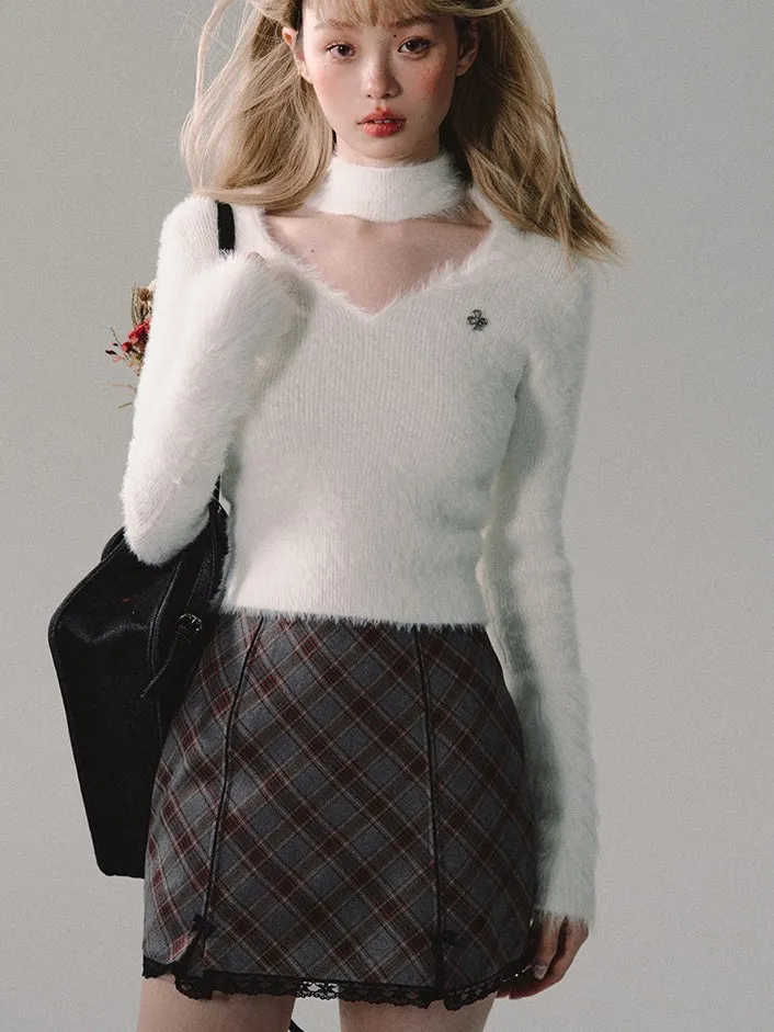 Diamond-shaped Plaid Hip-hugging Skirt