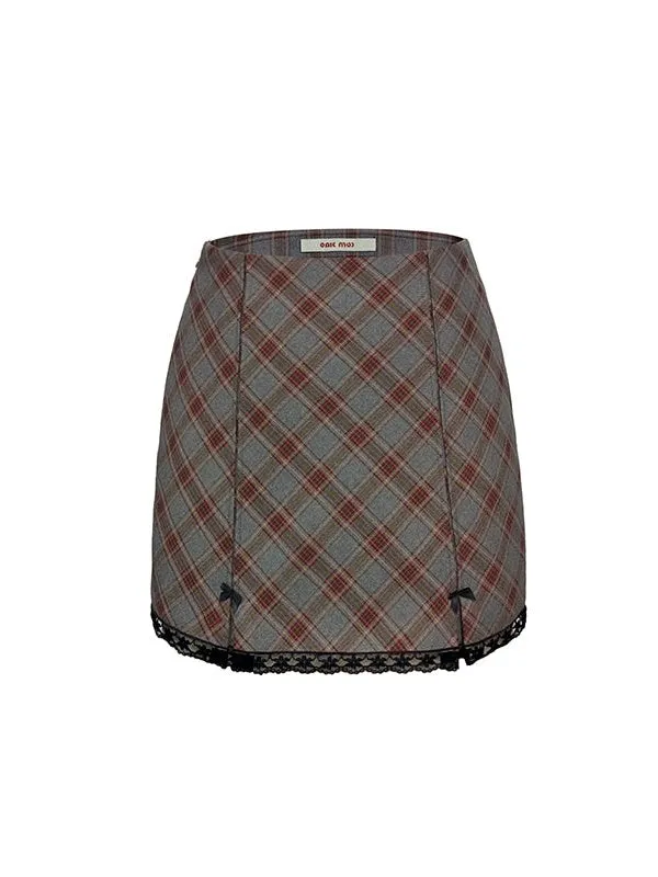 Diamond-shaped Plaid Hip-hugging Skirt