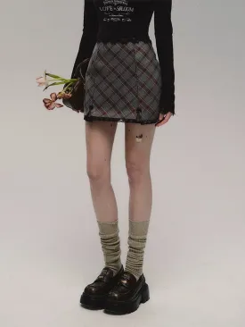 Diamond-shaped Plaid Hip-hugging Skirt