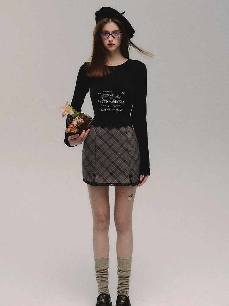 Diamond-shaped Plaid Hip-hugging Skirt