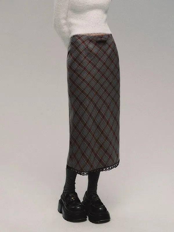 Diamond-shaped Plaid Hip-hugging Skirt