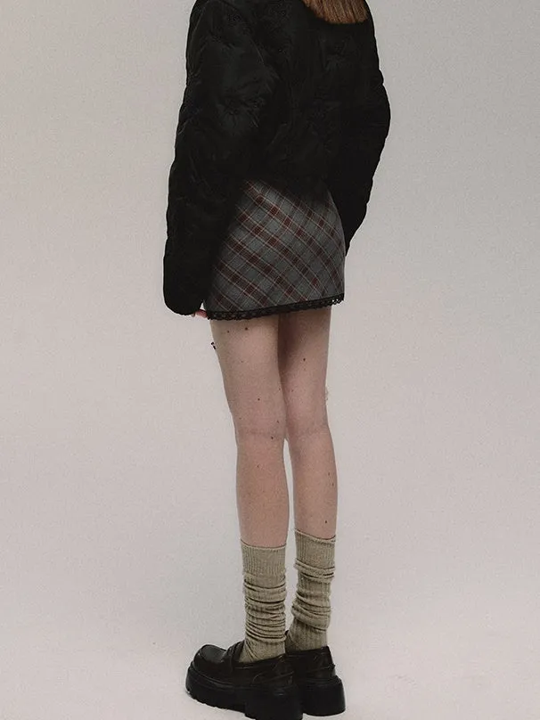 Diamond-shaped Plaid Hip-hugging Skirt