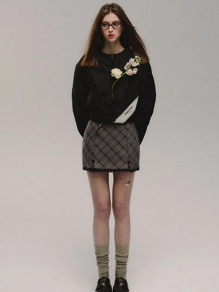 Diamond-shaped Plaid Hip-hugging Skirt
