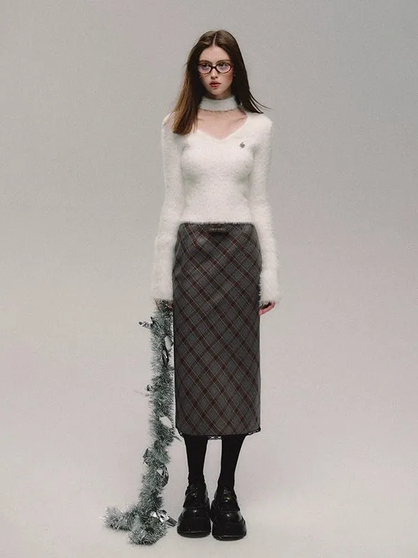 Diamond-shaped Plaid Hip-hugging Skirt