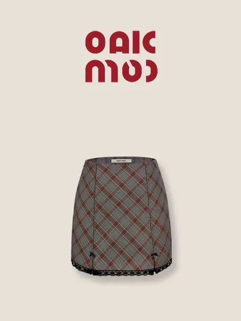 Diamond-shaped Plaid Hip-hugging Skirt