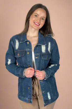 Distressed Boyfriend Jean Jacket - Indigo