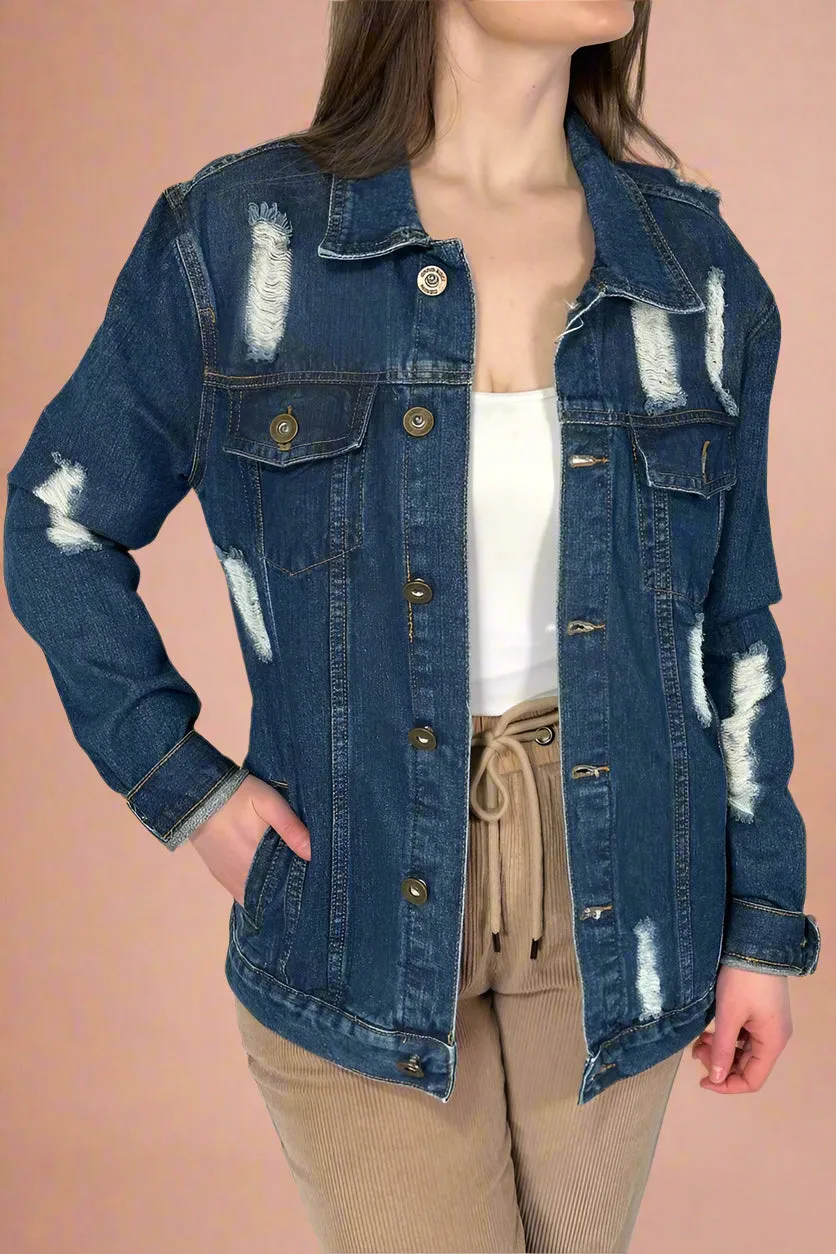 Distressed Boyfriend Jean Jacket - Indigo
