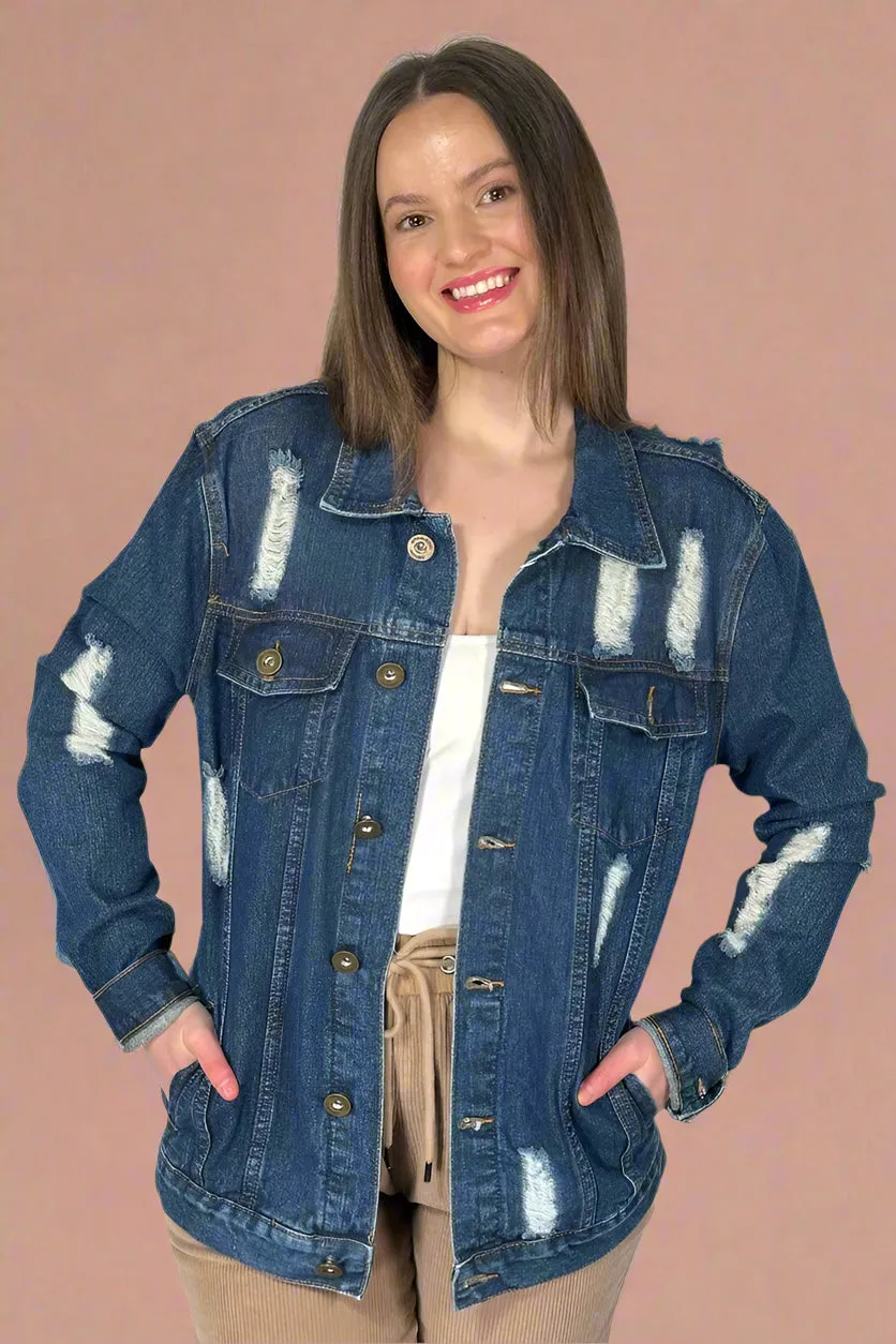 Distressed Boyfriend Jean Jacket - Indigo