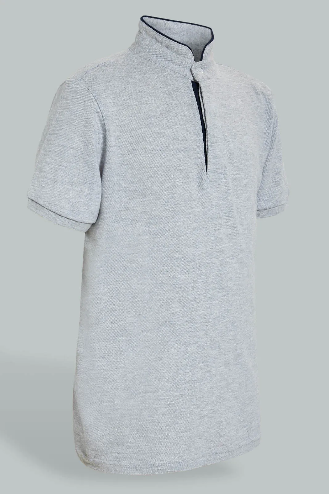 Grey Mandarin Collar Polo