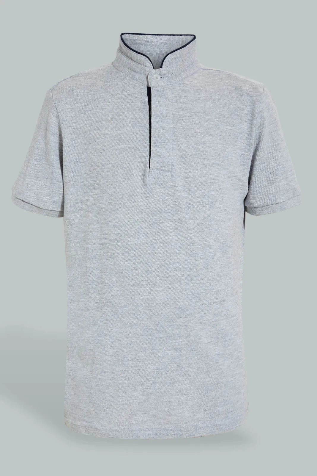 Grey Mandarin Collar Polo