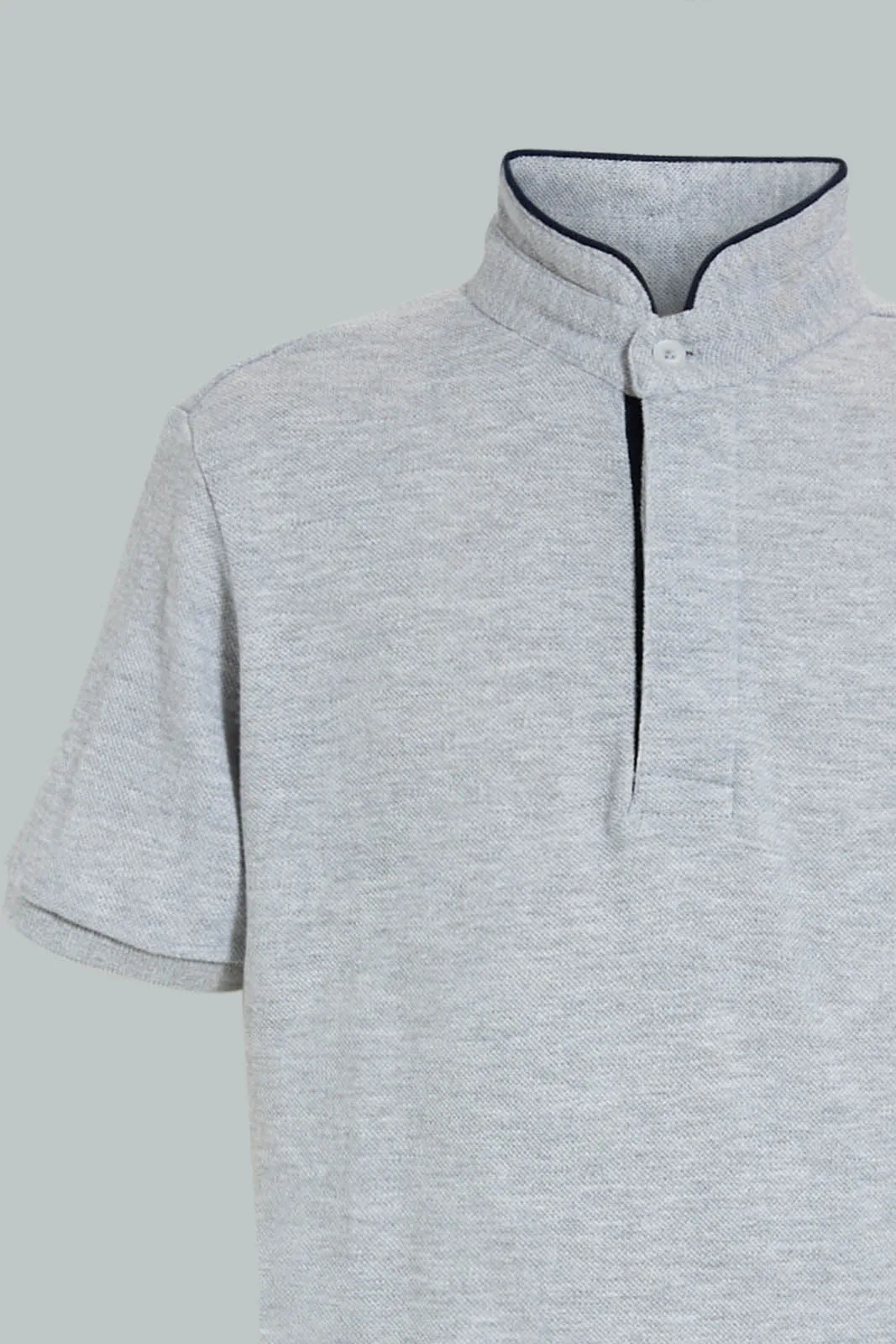 Grey Mandarin Collar Polo