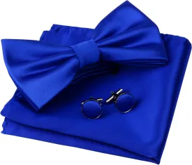 GUSLESON Mens Solid Color Double Fold Pre-tied Bow Tie and Pocket Square Cufflink Set with Gift Box