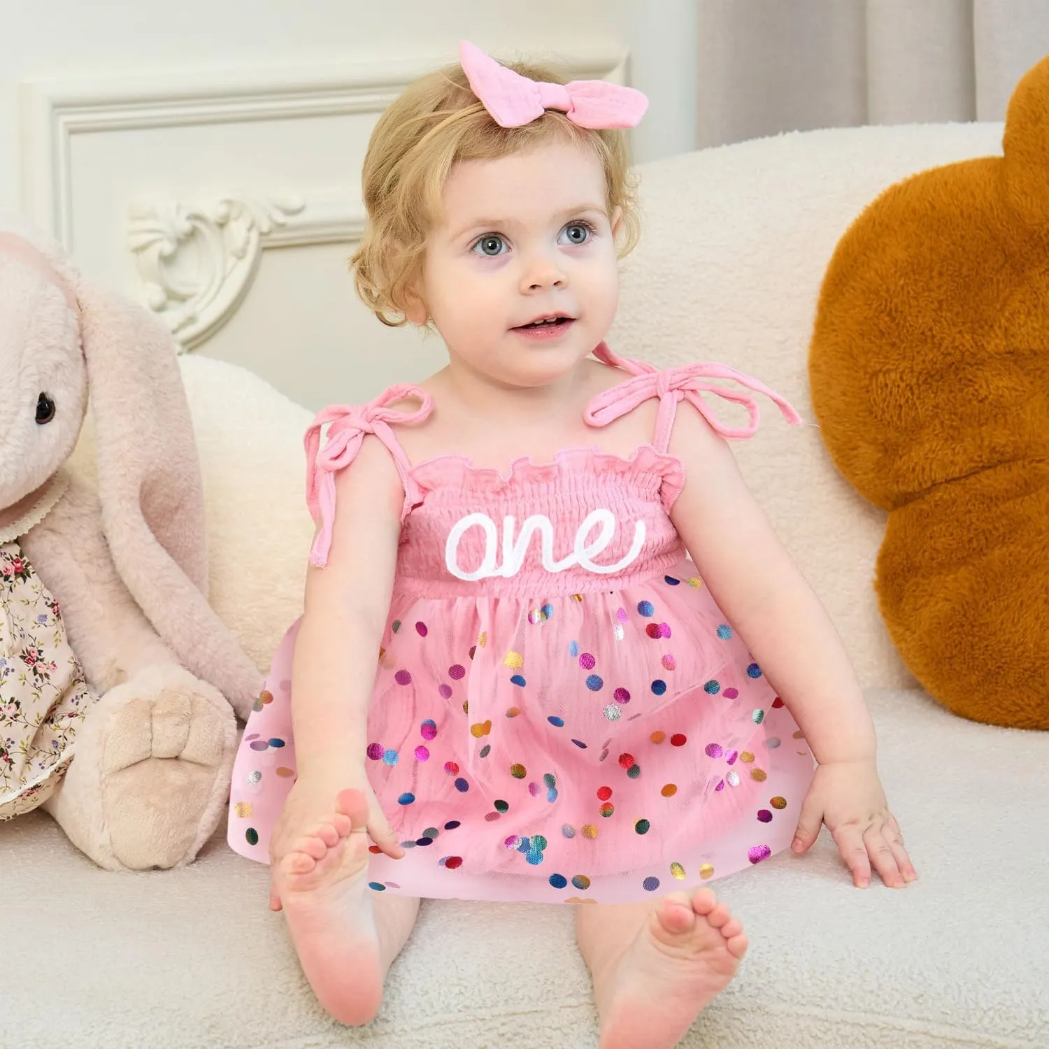 HONGTEYA Baby Girl 1st Birthday Outfit Girl First Birthday Clothes One Year Old Gifts Lace Romper Tulle Summer Newborn Dress