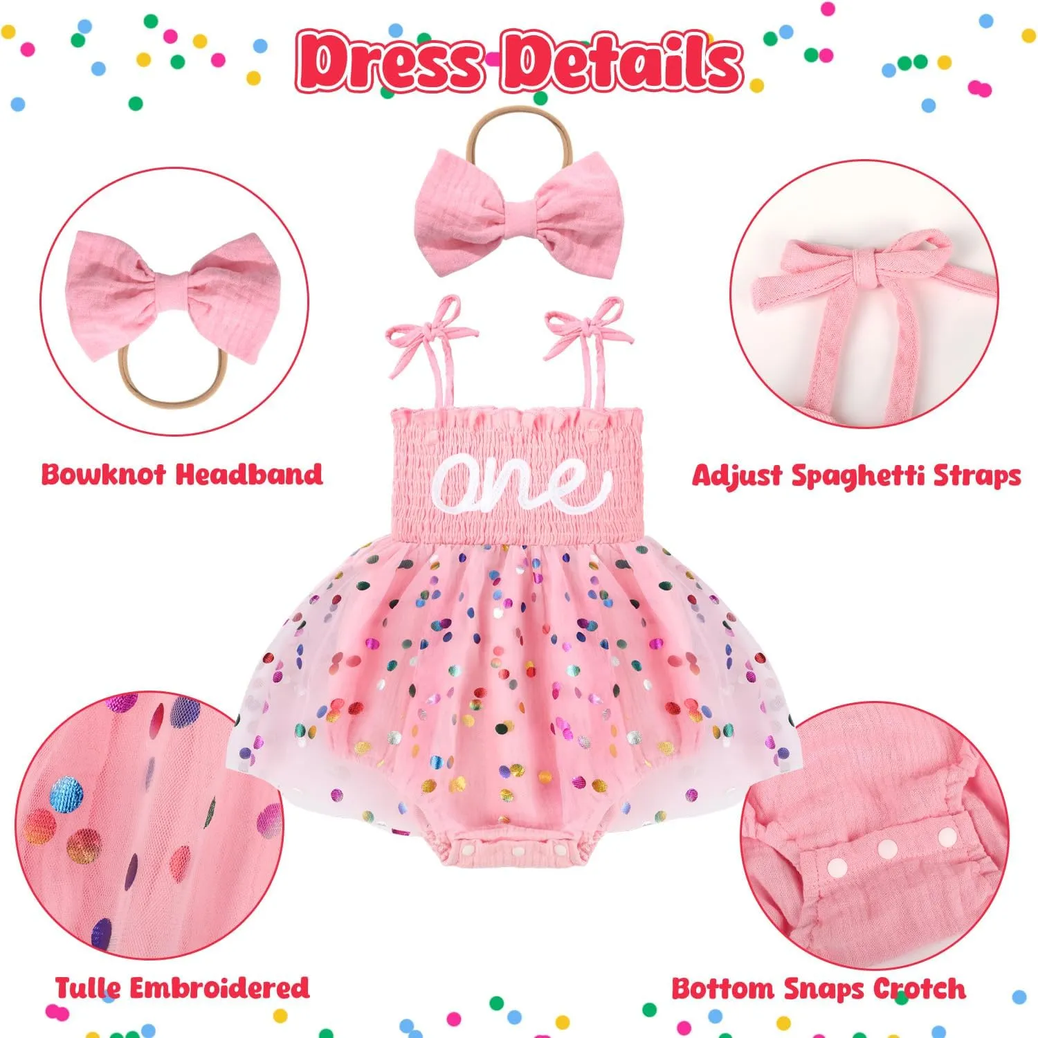 HONGTEYA Baby Girl 1st Birthday Outfit Girl First Birthday Clothes One Year Old Gifts Lace Romper Tulle Summer Newborn Dress