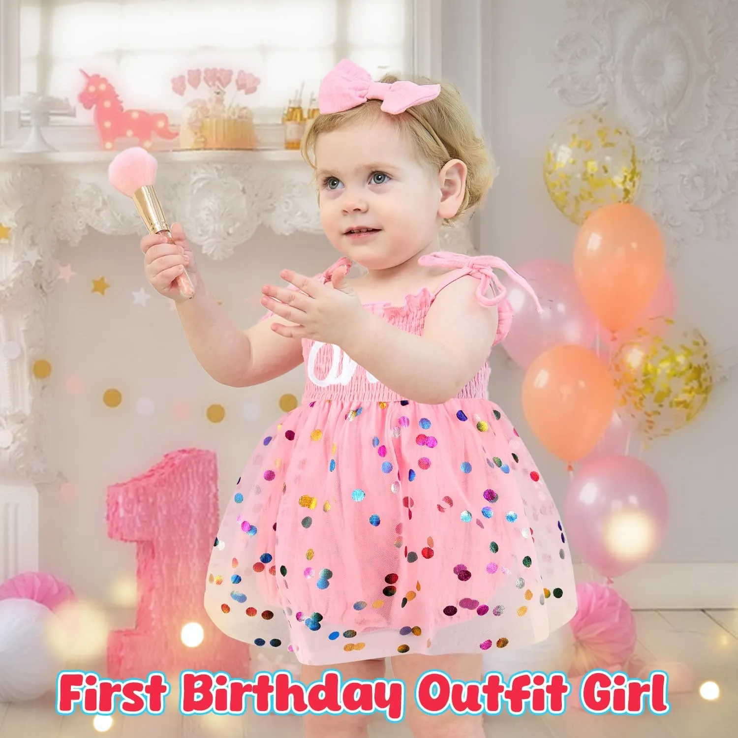 HONGTEYA Baby Girl 1st Birthday Outfit Girl First Birthday Clothes One Year Old Gifts Lace Romper Tulle Summer Newborn Dress