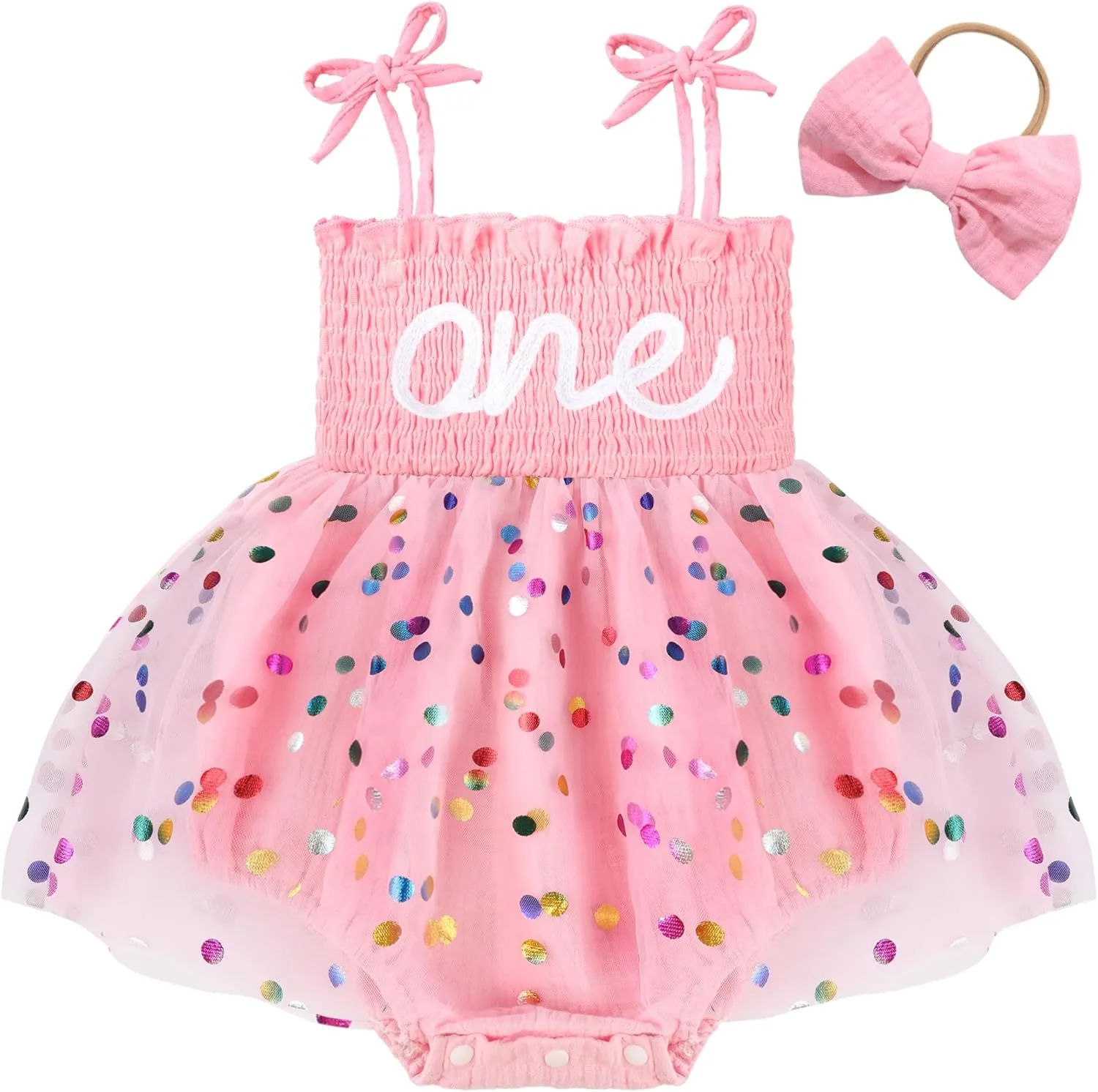 HONGTEYA Baby Girl 1st Birthday Outfit Girl First Birthday Clothes One Year Old Gifts Lace Romper Tulle Summer Newborn Dress