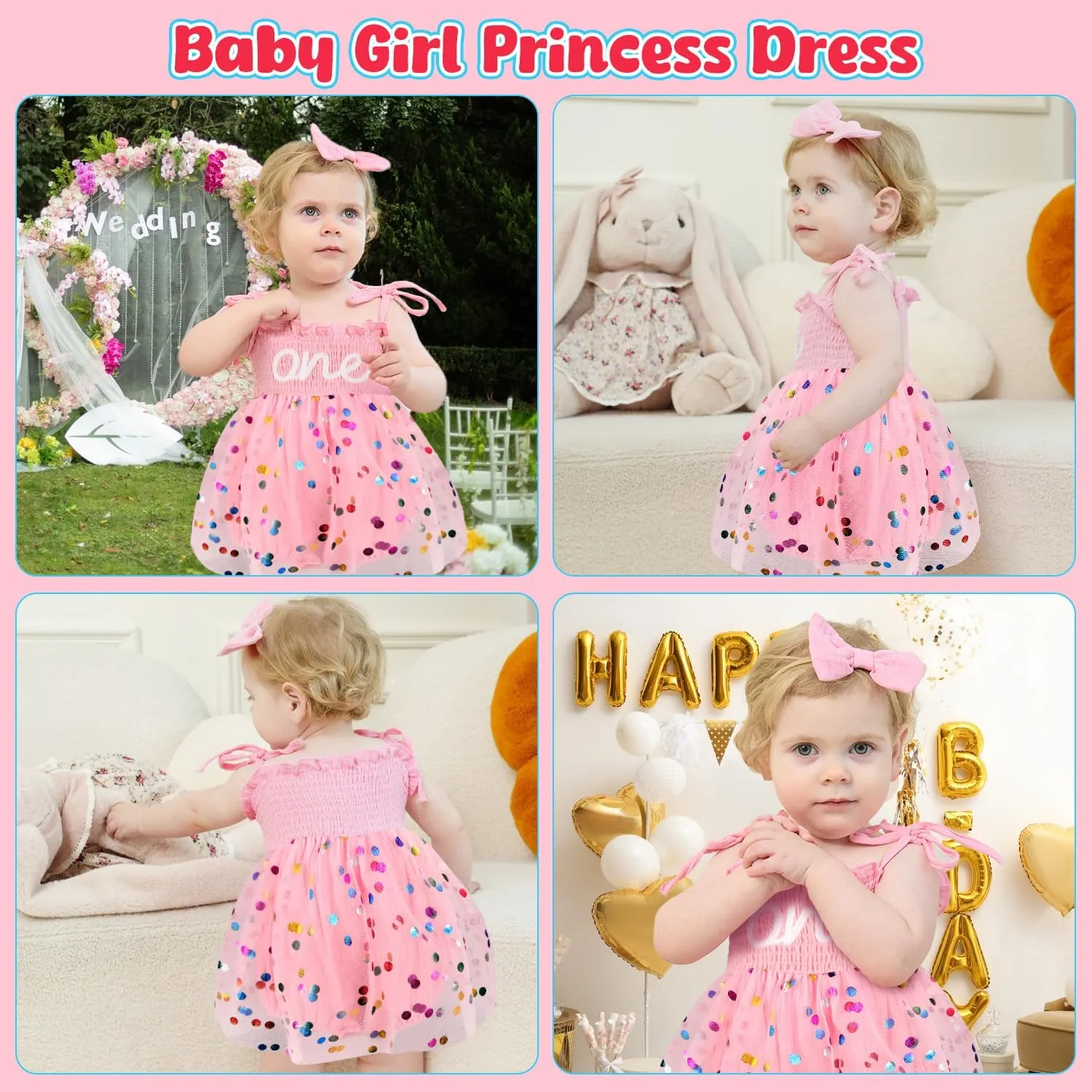 HONGTEYA Baby Girl 1st Birthday Outfit Girl First Birthday Clothes One Year Old Gifts Lace Romper Tulle Summer Newborn Dress