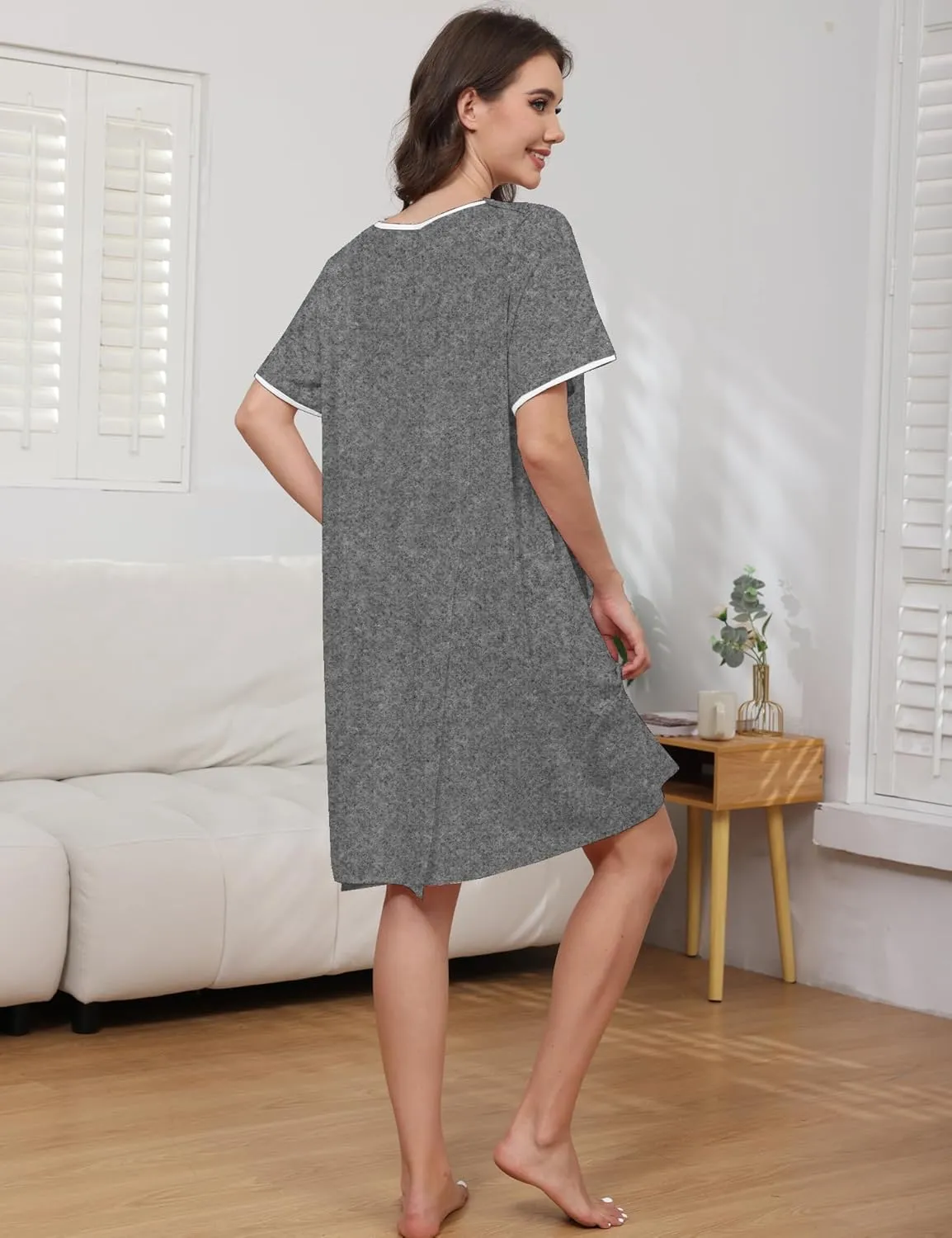 Hospital Gowns for Women Open Back Tear Away Snap Post Shoulder Surgery Short Sleeve Soft Cotton Adaptive Clothing