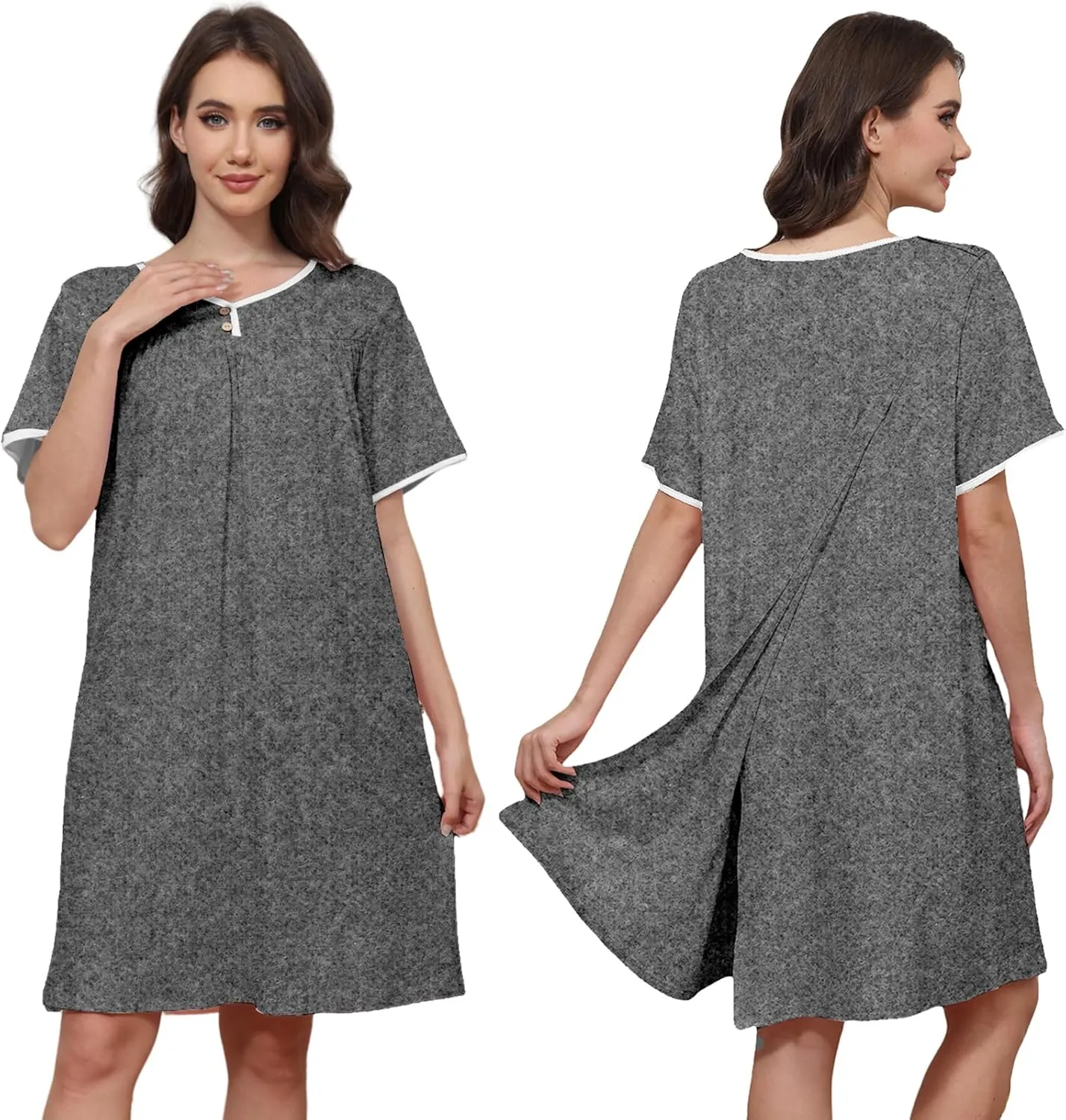 Hospital Gowns for Women Open Back Tear Away Snap Post Shoulder Surgery Short Sleeve Soft Cotton Adaptive Clothing