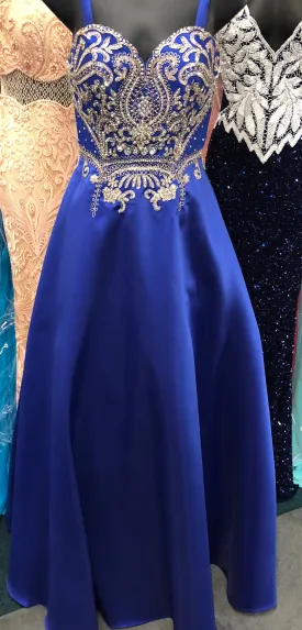 Jovani JVN50070 Size 00 Royal Blue Strapless A Line Prom Dress Embroidered Formal Gown