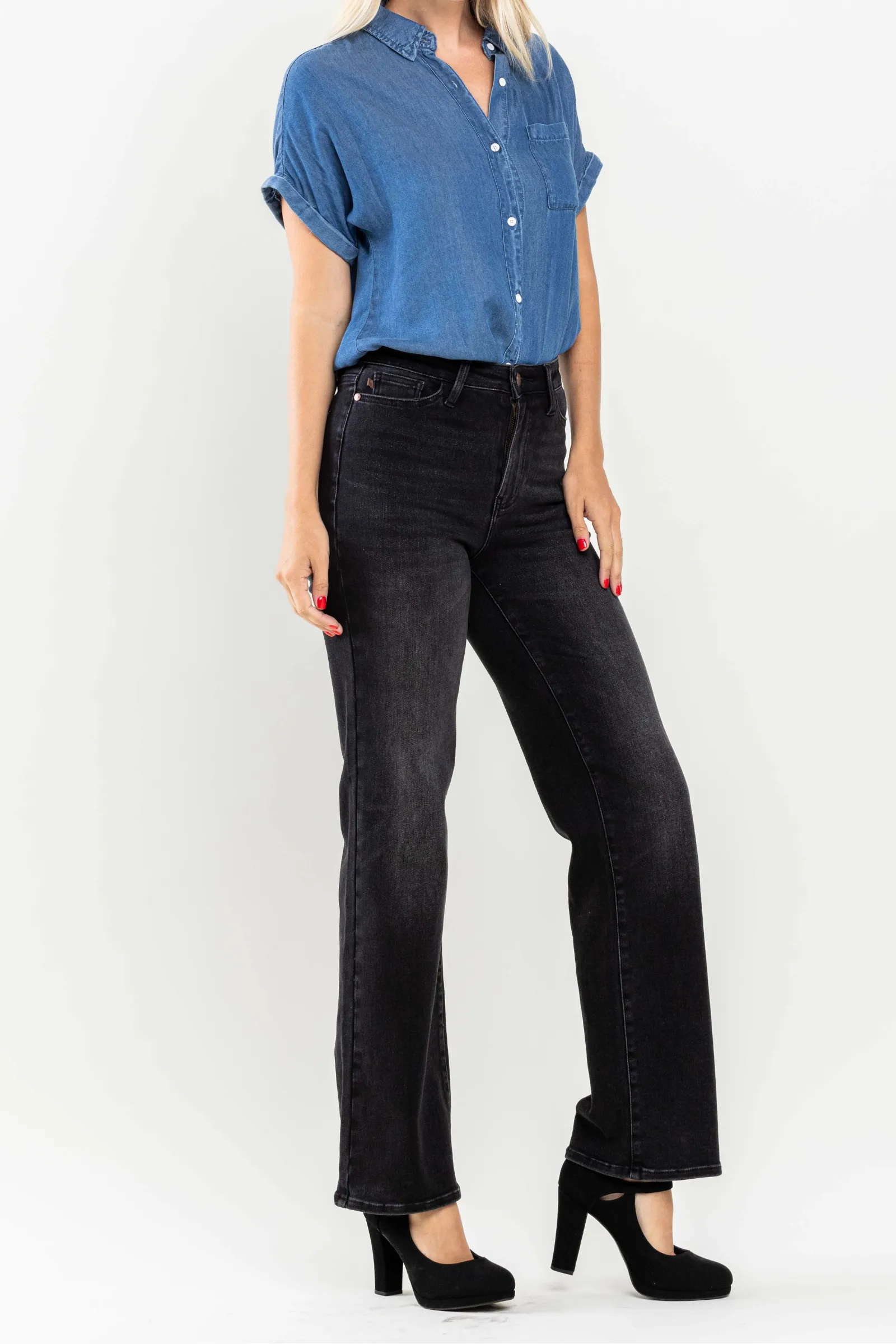 Judy Blue 90's Washed Black High Waist Straight Leg Jeans