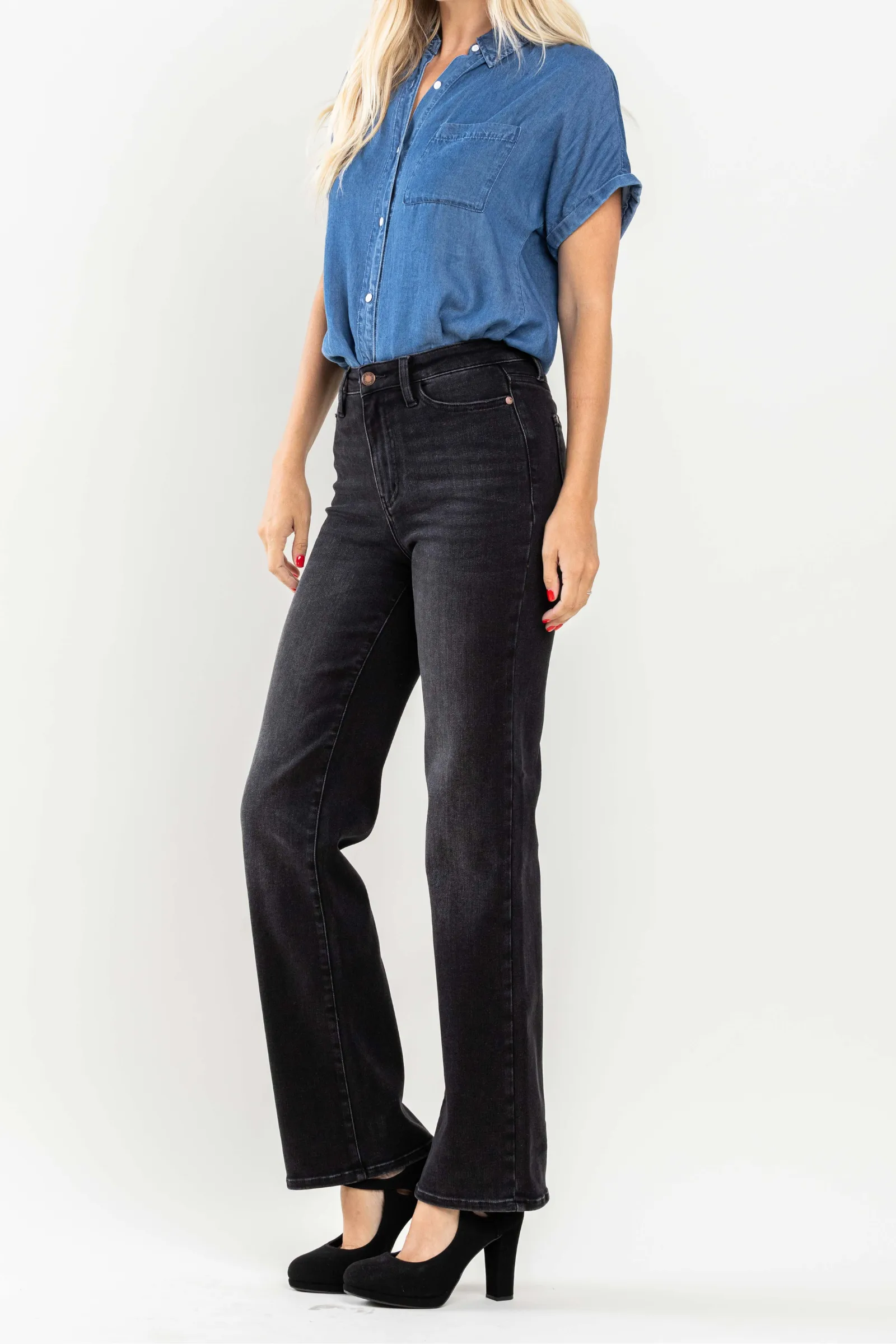 Judy Blue 90's Washed Black High Waist Straight Leg Jeans