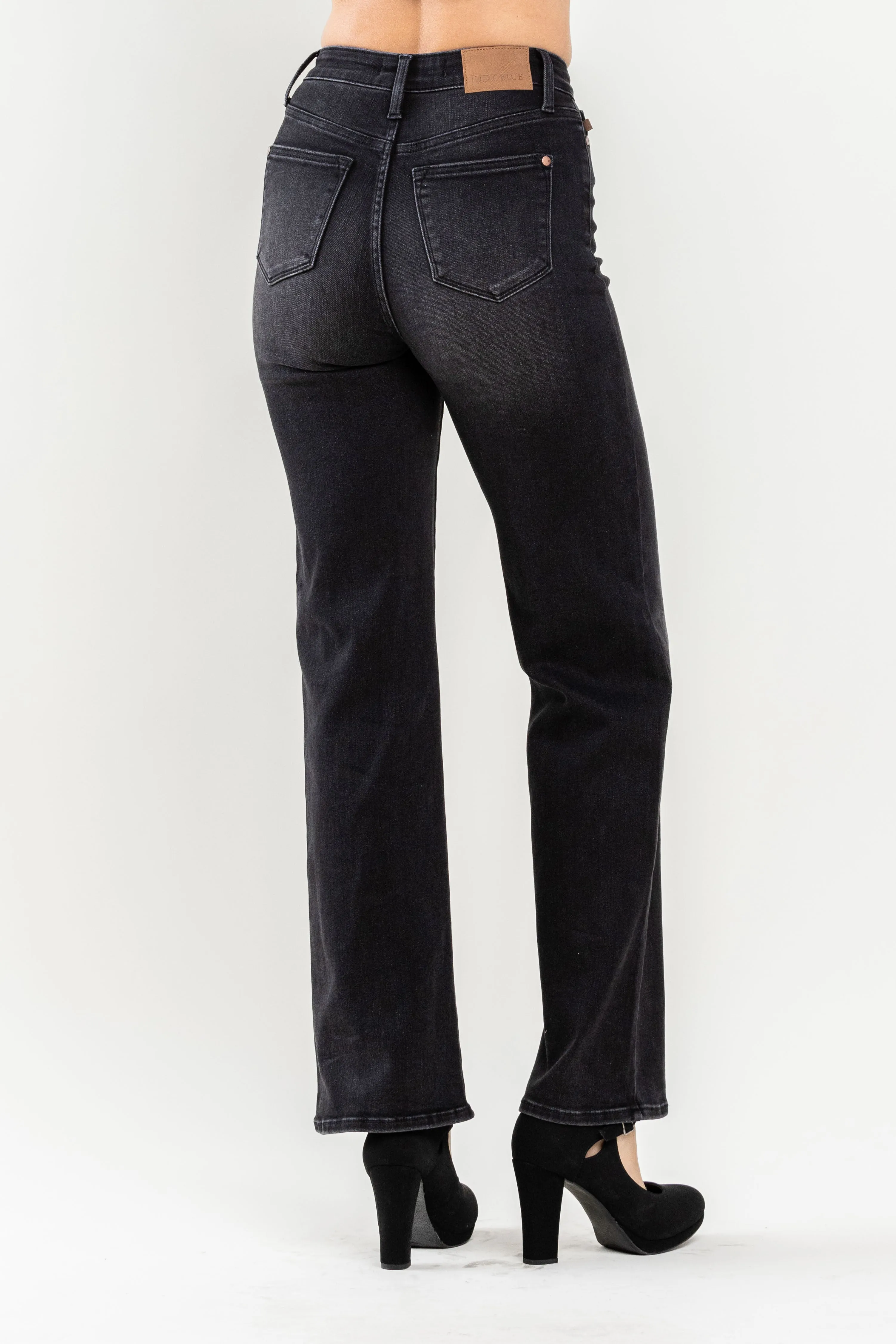 Judy Blue 90's Washed Black High Waist Straight Leg Jeans