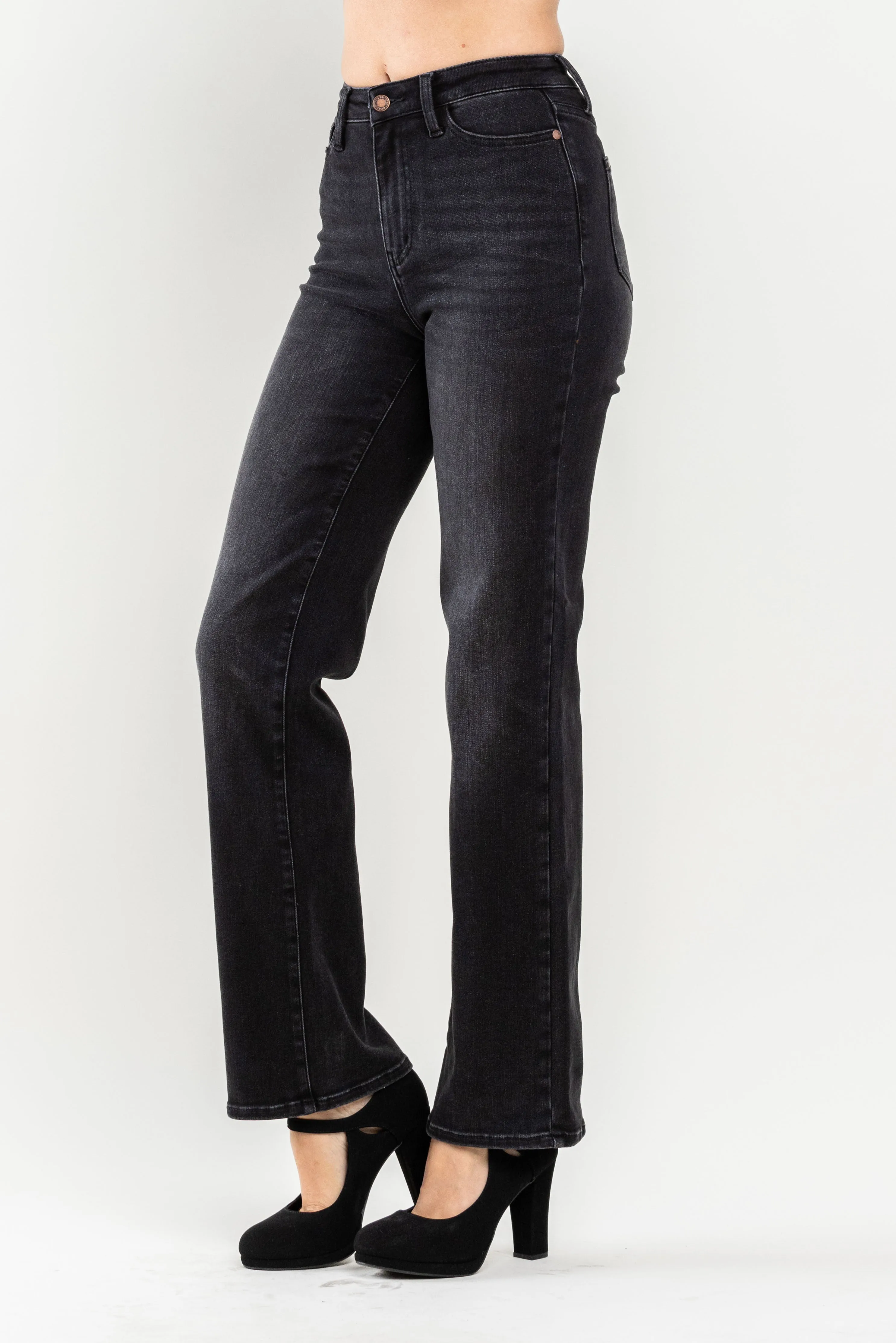 Judy Blue 90's Washed Black High Waist Straight Leg Jeans
