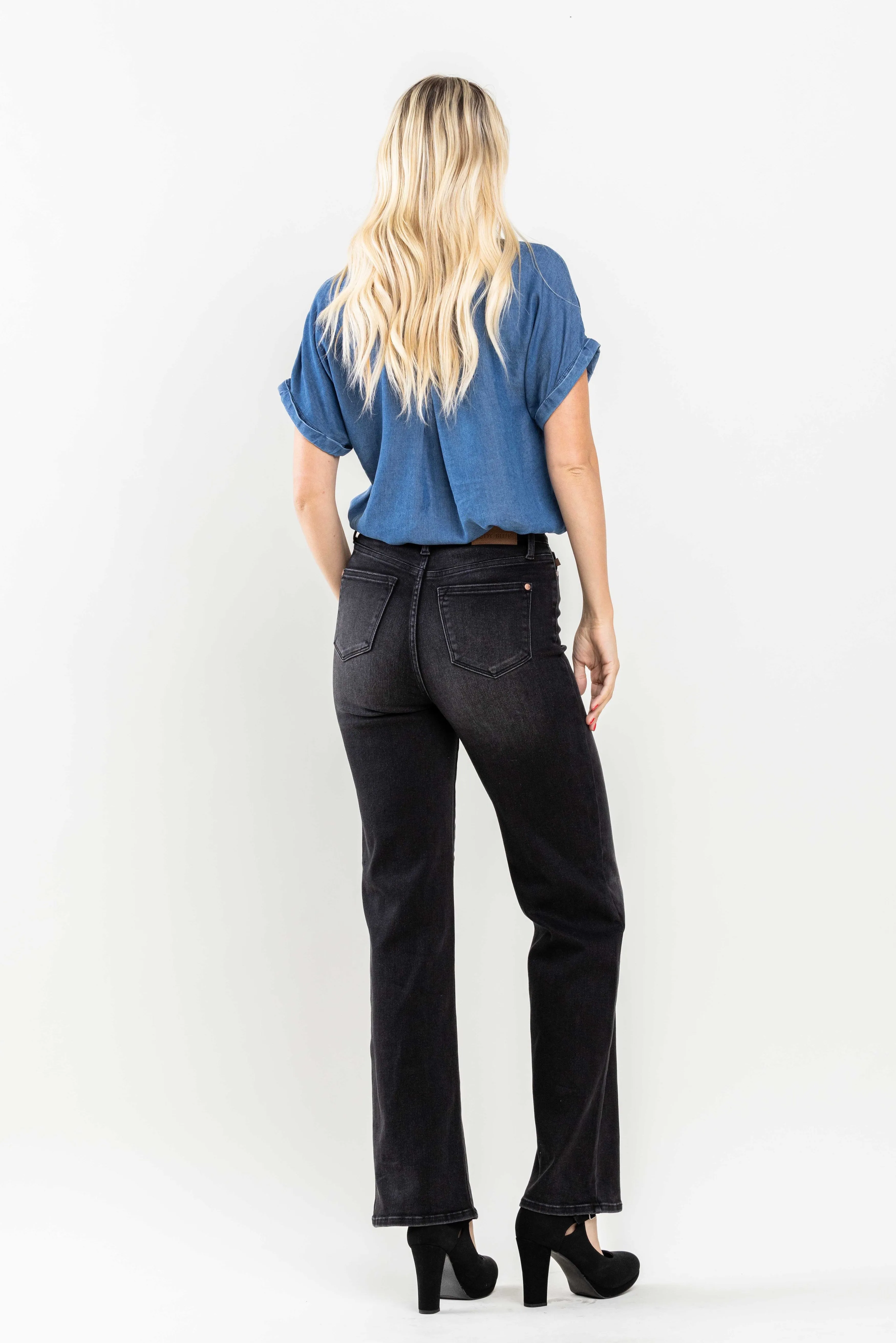 Judy Blue 90's Washed Black High Waist Straight Leg Jeans