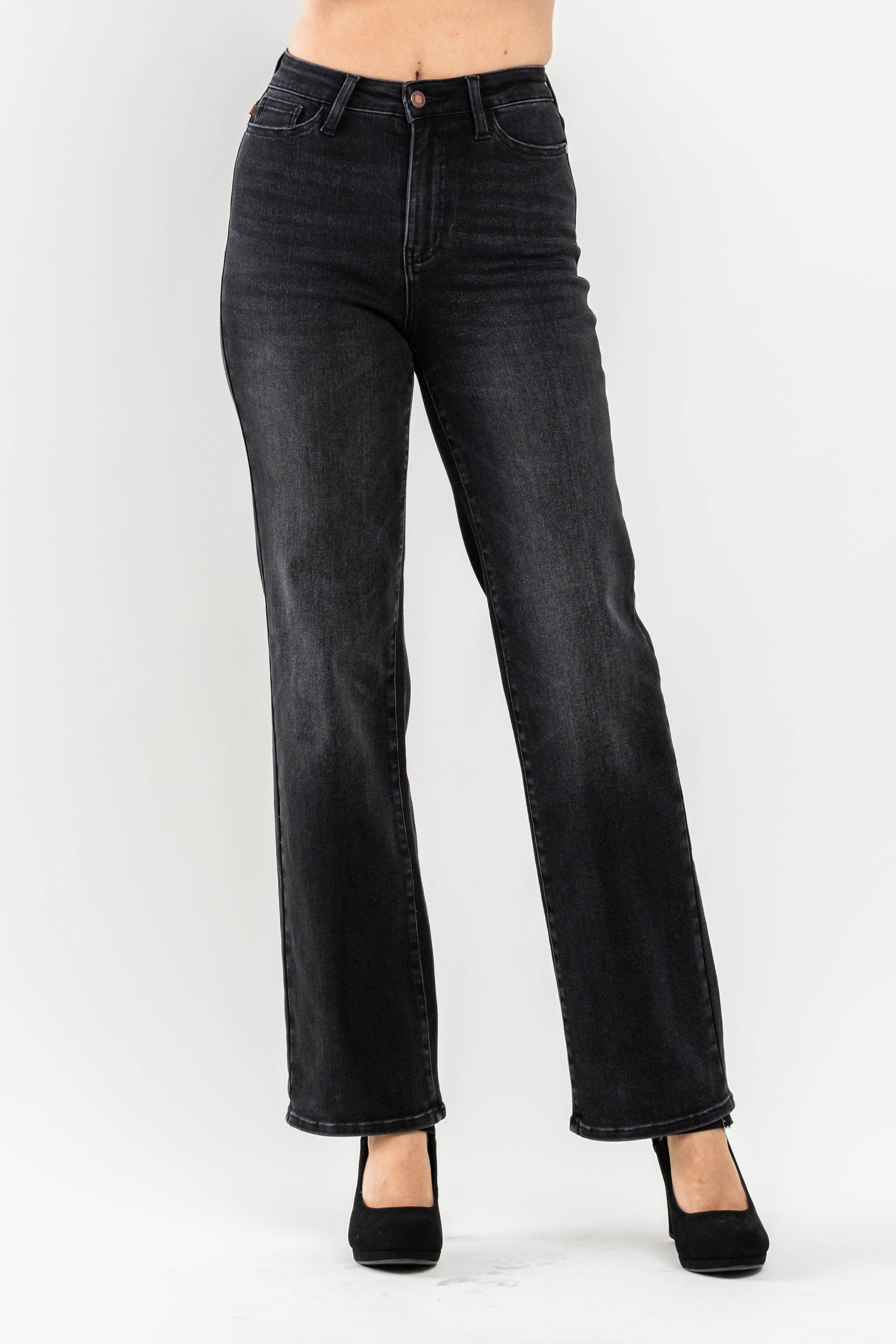 Judy Blue 90's Washed Black High Waist Straight Leg Jeans