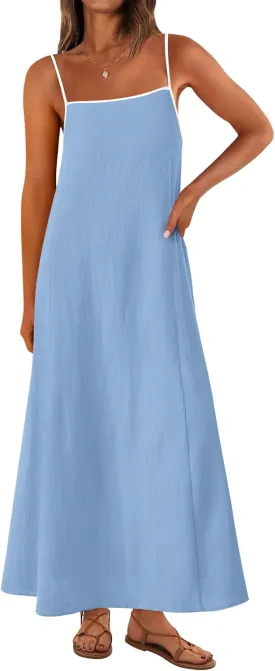 KIRUNDO Women Summer Maxi Sundress 2025 Boho Spaghetti Strap Sleeveless Casual Loose Flowy A Line Beach Vacation Dress